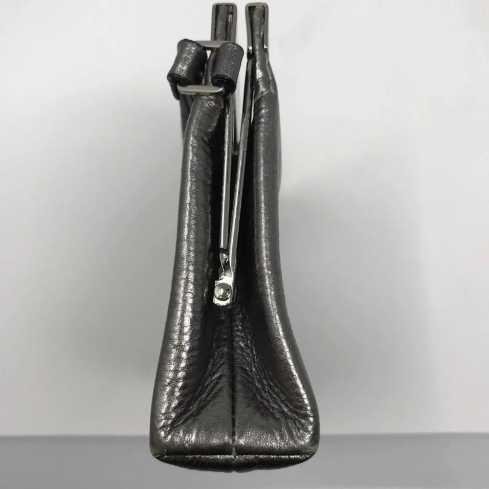 Calvin Klein Pewter Silver Metallic Leather Wristlet Clutch Vintage